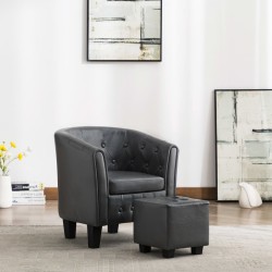 vidaXL Sessel mit Fußhocker Grau Kunstleder