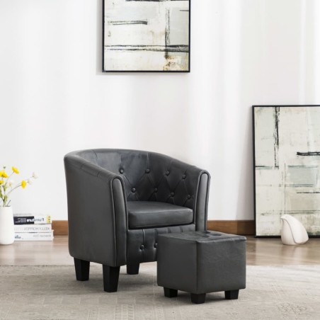 vidaXL Sessel mit Fußhocker Grau Kunstleder