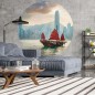 WallArt Fototapete Skyline with Junk Boat Rund 190 cm WallArt Fototapete Skyline with Junk Boat Rund 190 cm