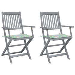 vidaXL Klappbare Gartenstühle 2 Stk. mit Kissen Massivholz Akazie