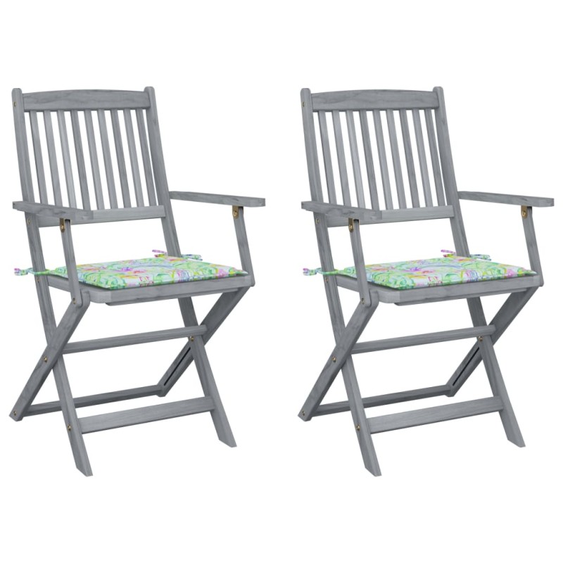vidaXL Klappbare Gartenstühle 2 Stk. mit Kissen Massivholz Akazie vidaXL Klappbare Gartenstühle 2 Stk. mit Kissen Massivholz Akazie