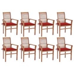 vidaXL Essstühle 8 Stk. mit Roten Kissen Massivholz Teak
