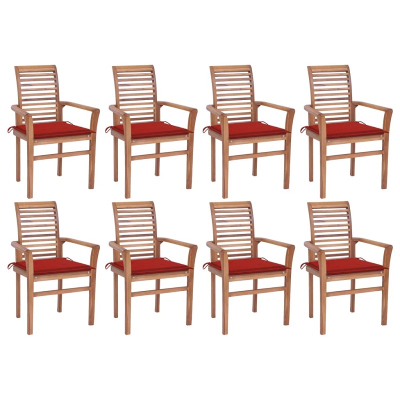 vidaXL Essstühle 8 Stk. mit Roten Kissen Massivholz Teak vidaXL Essstühle 8 Stk. mit Roten Kissen Massivholz Teak