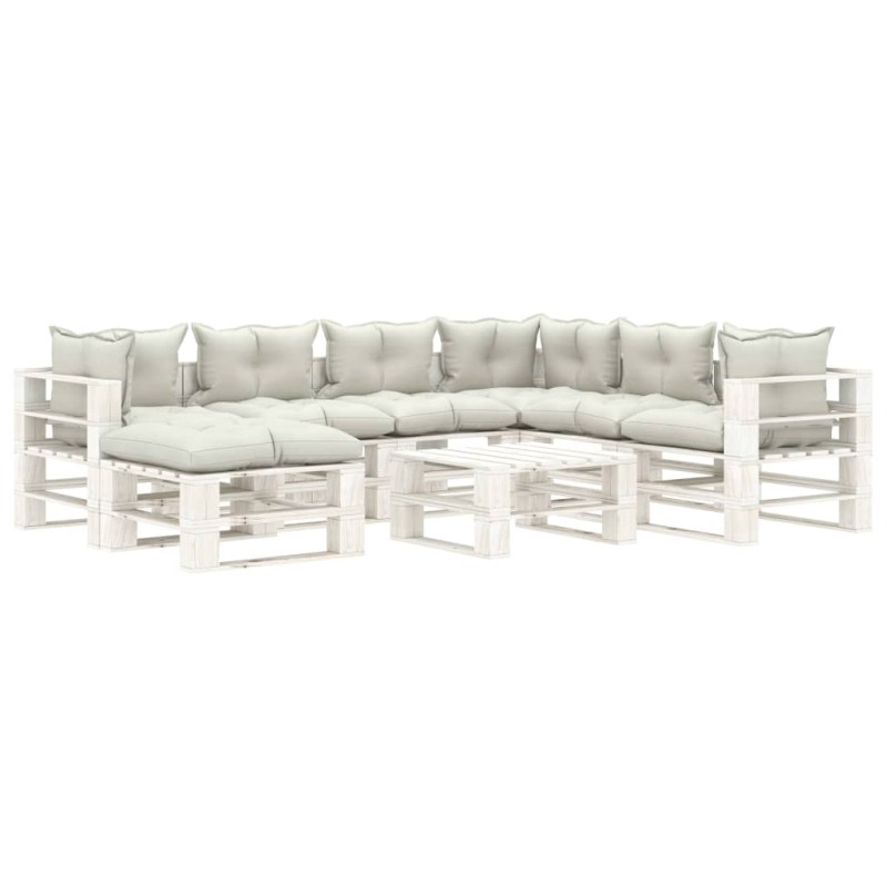vidaXL 8-tlg. Garten-Lounge-Set Paletten mit Kissen in Beige Holz vidaXL 8-tlg. Garten-Lounge-Set Paletten mit Kissen in Beige Holz