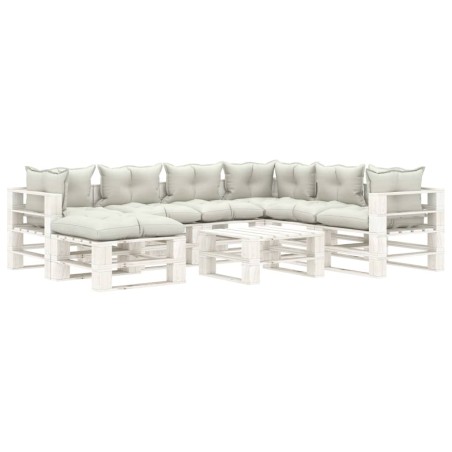 vidaXL 8-tlg. Garten-Lounge-Set Paletten mit Kissen in Beige Holz
