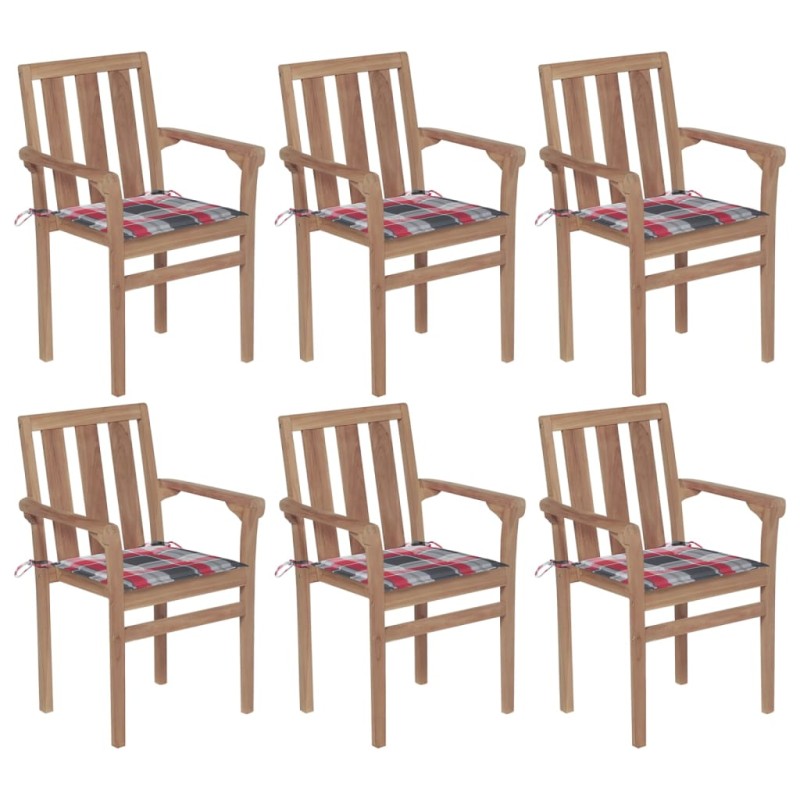vidaXL Stapelbare Gartenstühle mit Kissen 6 Stk. Massivholz Teak vidaXL Stapelbare Gartenstühle mit Kissen 6 Stk. Massivholz Teak