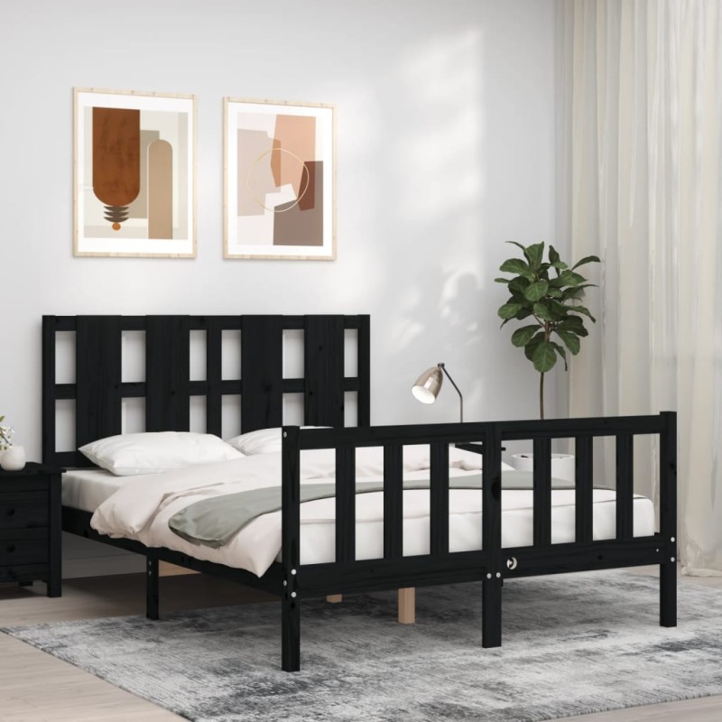Massivholzbett mit Kopfteil Schwarz 120x200 cm Massivholzbett mit Kopfteil Schwarz 120x200 cm