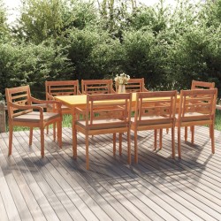 vidaXL 9-tlg. Garten-Essgruppe mit Kissen Massivholz Teak