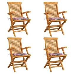 vidaXL Gartenstühle Rote Karomuster-Kissen 4 Stk. Massivholz Teak
