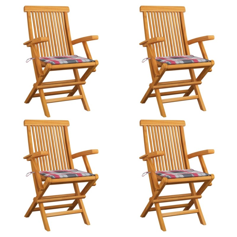 vidaXL Gartenstühle Rote Karomuster-Kissen 4 Stk. Massivholz Teak vidaXL Gartenstühle Rote Karomuster-Kissen 4 Stk. Massivholz Teak