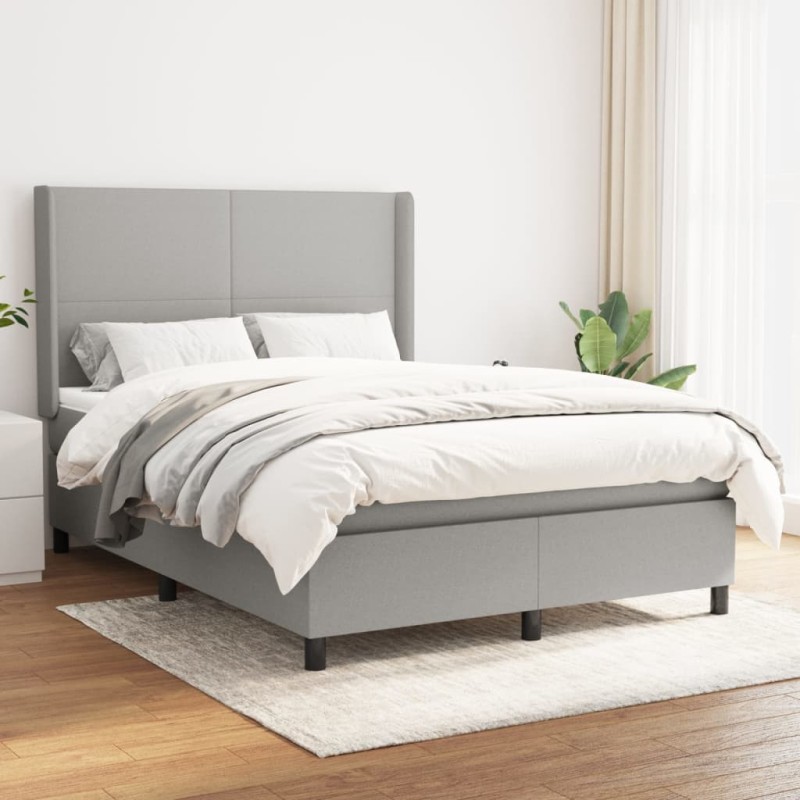 vidaXL Boxspringbett mit Matratze Hellgrau 140x190 cm Stoff vidaXL Boxspringbett mit Matratze Hellgrau 140x190 cm Stoff