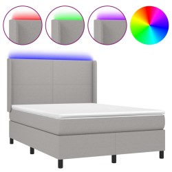 vidaXL Boxspringbett mit Matratze & LED Hellgrau 140x200 cm Stoff