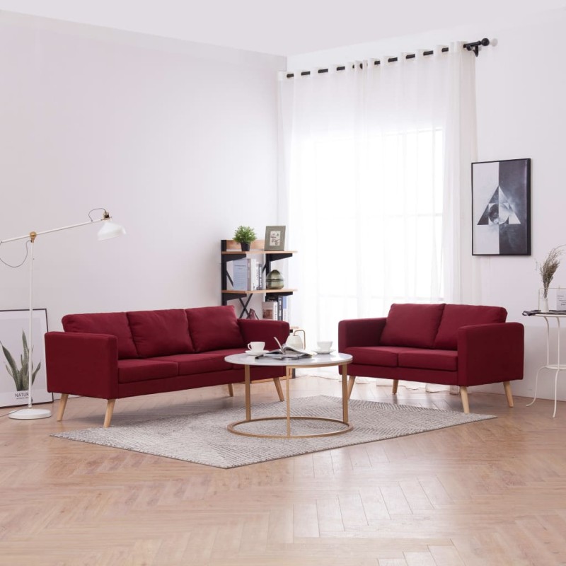 vidaXL 2-tlg. Sofagarnitur Stoff Weinrot vidaXL 2-tlg. Sofagarnitur Stoff Weinrot
