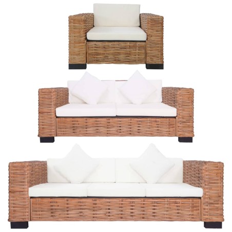 vidaXL 3-tlg. Sofagarnitur mit Auflagen Natur Rattan 