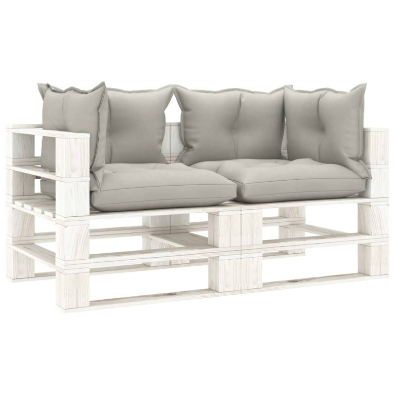 vidaXL Garten-Palettensofa 2-Sitzer mit Kissen in Taupe Holz vidaXL Garten-Palettensofa 2-Sitzer mit Kissen in Taupe Holz