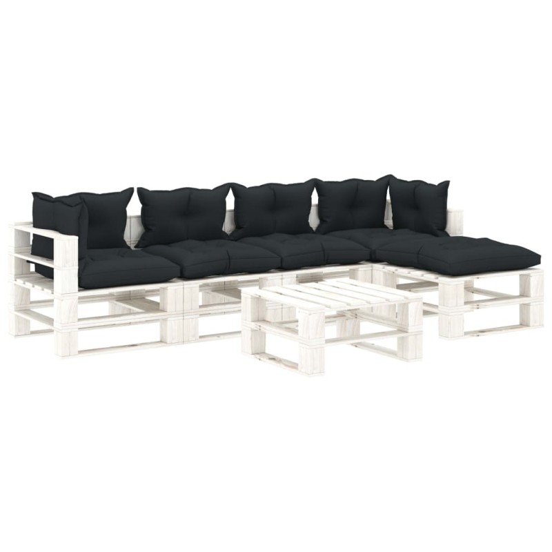 vidaXL 6-tlg. Garten-Lounge-Set Paletten mit Kissen in Anthrazit Holz vidaXL 6-tlg. Garten-Lounge-Set Paletten mit Kissen in Anthrazit Holz