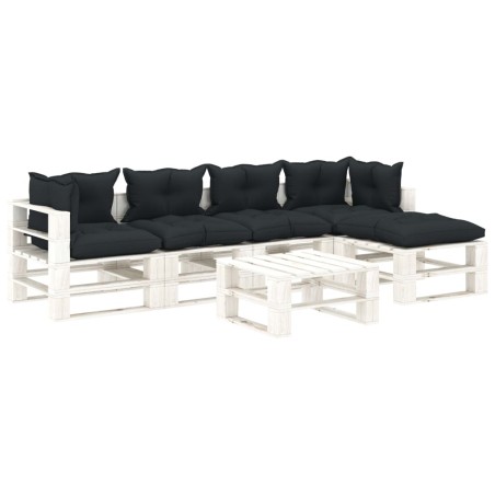 vidaXL 6-tlg. Garten-Lounge-Set Paletten mit Kissen in Anthrazit Holz