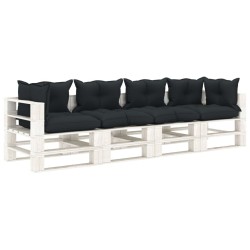 vidaXL Garten-Palettensofa 4-Sitzer mit Kissen in Anthrazit Holz