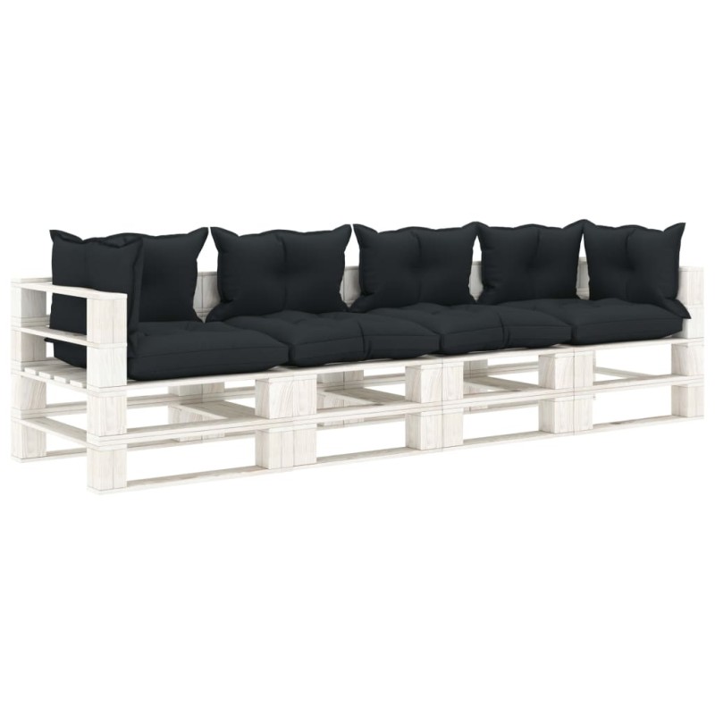 vidaXL Garten-Palettensofa 4-Sitzer mit Kissen in Anthrazit Holz vidaXL Garten-Palettensofa 4-Sitzer mit Kissen in Anthrazit Holz