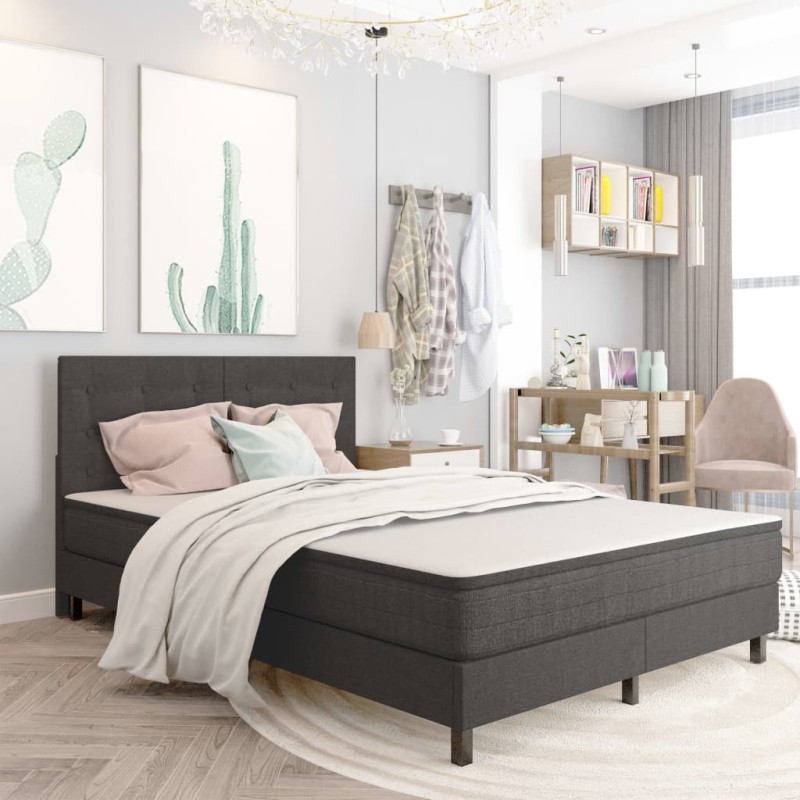 vidaXL Boxspringbett Dunkelgrau Stoff 140x200 cm vidaXL Boxspringbett Dunkelgrau Stoff 140x200 cm