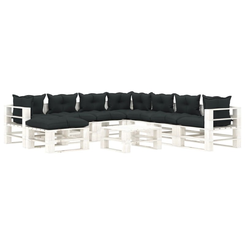 vidaXL 9-tlg. Garten-Lounge-Set Paletten mit Kissen in Anthrazit Holz vidaXL 9-tlg. Garten-Lounge-Set Paletten mit Kissen in Anthrazit Holz