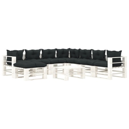 vidaXL 9-tlg. Garten-Lounge-Set Paletten mit Kissen in Anthrazit Holz