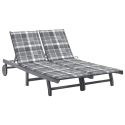 vidaXL 2-Personen-Sonnenliege mit Auflage Grau Akazie Massivholz