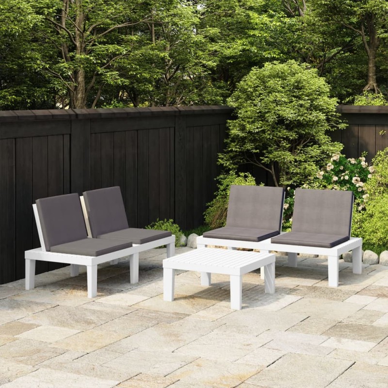 vidaXL 3-tlg. Garten-Lounge-Set mit Kissen Kunststoff Weiß vidaXL 3-tlg. Garten-Lounge-Set mit Kissen Kunststoff Weiß