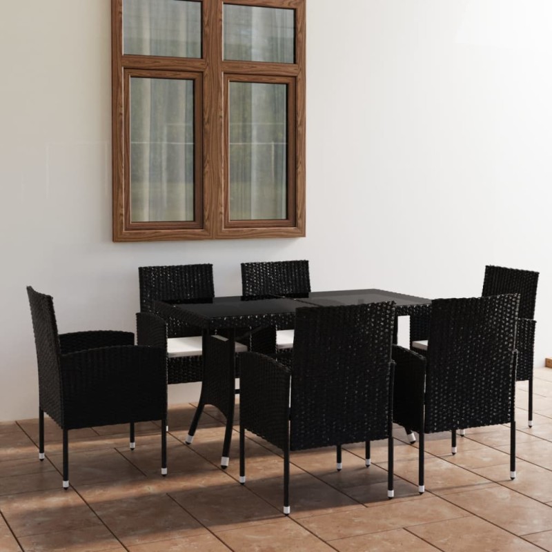 vidaXL 7-tlg. Garten-Essgruppe Poly Rattan Schwarz vidaXL 7-tlg. Garten-Essgruppe Poly Rattan Schwarz