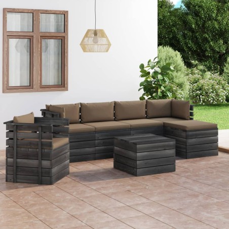 vidaXL 7-tlg. Garten-Sofagarnitur aus Paletten mit Kissen Kiefernholz