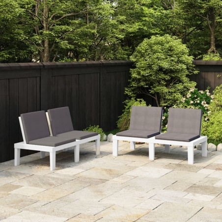 vidaXL Gartenbänke mit Kissen 2 Stk. Kunststoff Weiß