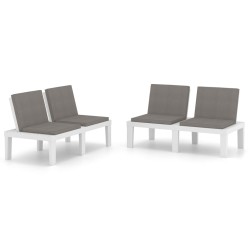 vidaXL Gartenbänke mit Kissen 2 Stk. Kunststoff Weiß