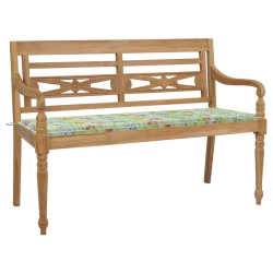 vidaXL Batavia-Gartenbank mit Blattmuster-Auflage 150 cm Teak Massiv