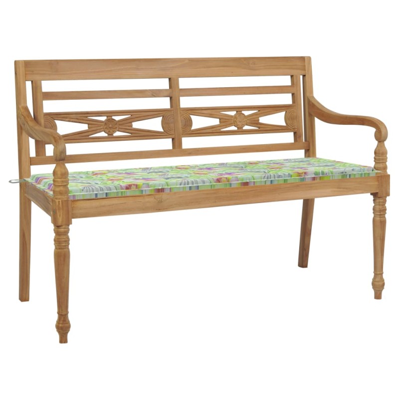 vidaXL Batavia-Gartenbank mit Blattmuster-Auflage 150 cm Teak Massiv vidaXL Batavia-Gartenbank mit Blattmuster-Auflage 150 cm Teak Massiv