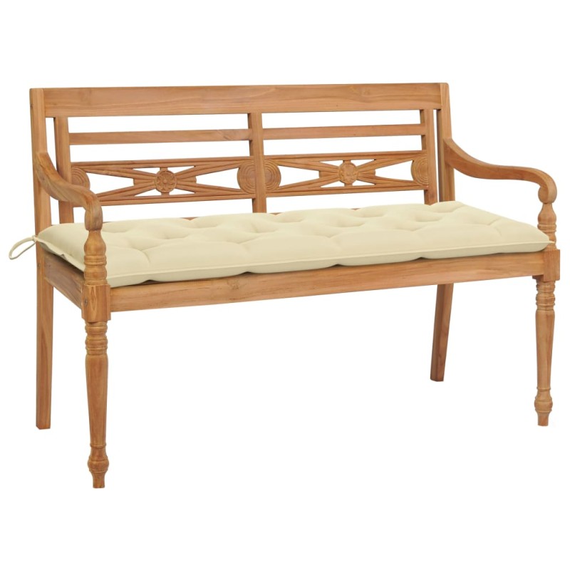 vidaXL Batavia-Gartenbank mit Cremeweißer Auflage 150 cm Massivholz Teak vidaXL Batavia-Gartenbank mit Cremeweißer Auflage 150 cm Massivholz Teak