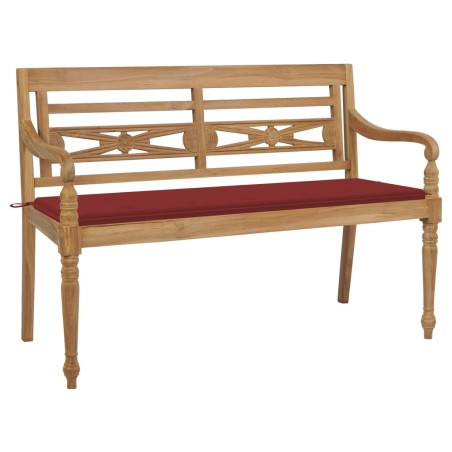 vidaXL Batavia-Gartenbank mit Roter Auflage 150 cm Massivholz Teak 