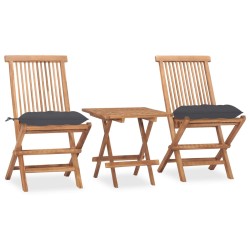 vidaXL 3-tlg. Garten-Essgruppe mit Kissen Klappbar Massivholz Teak