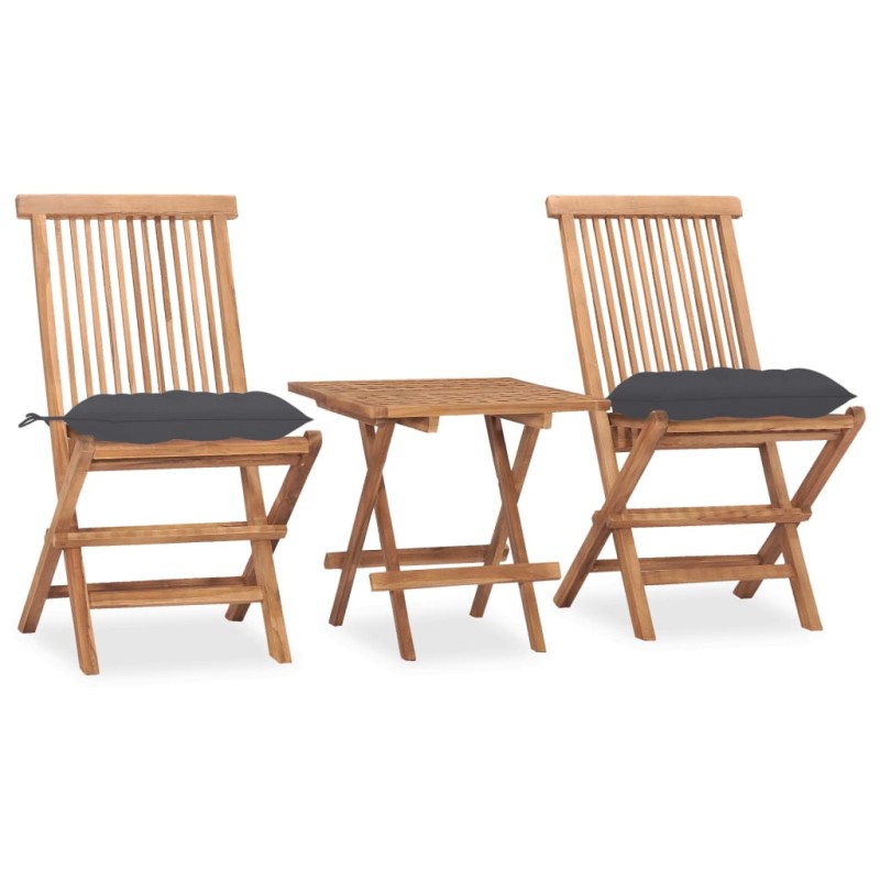 vidaXL 3-tlg. Garten-Essgruppe mit Kissen Klappbar Massivholz Teak vidaXL 3-tlg. Garten-Essgruppe mit Kissen Klappbar Massivholz Teak