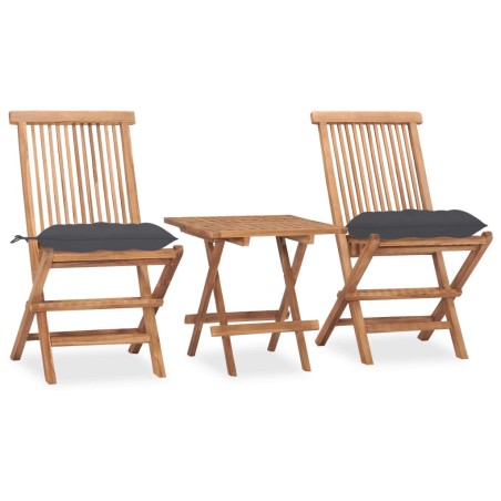 vidaXL 3-tlg. Garten-Essgruppe mit Kissen Klappbar Massivholz Teak