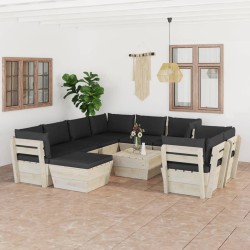 vidaXL 10-tlg. Garten-Sofagarnitur aus Paletten mit Kissen Fichtenholz