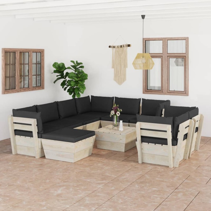 vidaXL 10-tlg. Garten-Sofagarnitur aus Paletten mit Kissen Fichtenholz vidaXL 10-tlg. Garten-Sofagarnitur aus Paletten mit Kissen Fichtenholz