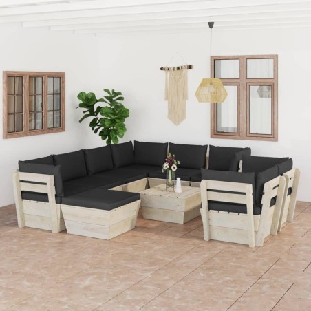 vidaXL 10-tlg. Garten-Sofagarnitur aus Paletten mit Kissen Fichtenholz