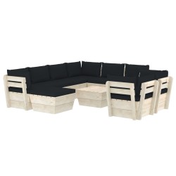 vidaXL 10-tlg. Garten-Sofagarnitur aus Paletten mit Kissen Fichtenholz