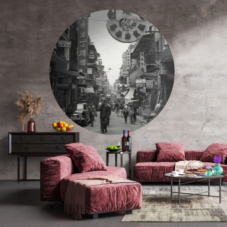 WallArt Fototapete Hong Kong the Old Days Rund 142,5 cm