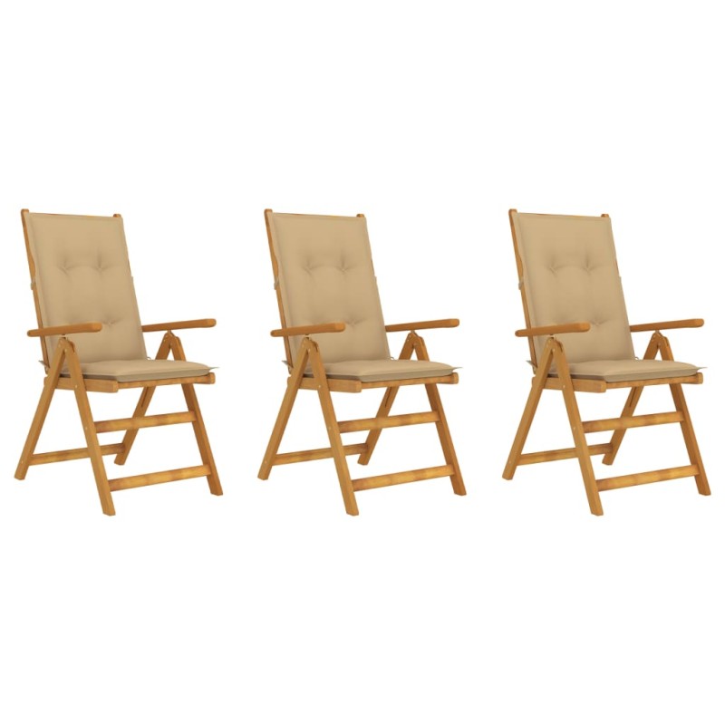 vidaXL Klappbare Gartenstühle 3 Stk. mit Auflagen Massivholz Akazie vidaXL Klappbare Gartenstühle 3 Stk. mit Auflagen Massivholz Akazie