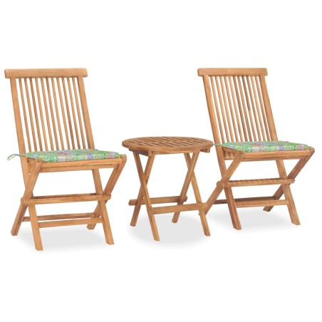 vidaXL 3-tlg. Garten-Essgruppe mit Kissen Klappbar Massivholz Teak