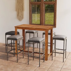 vidaXL 7-tlg. Gartenbar-Set mit Kissen Grau
