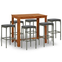 vidaXL 7-tlg. Gartenbar-Set mit Kissen Grau