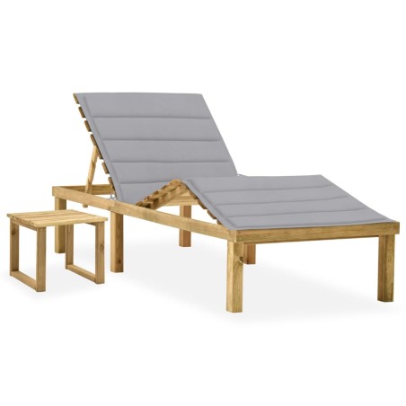vidaXL Garten-Sonnenliege mit Tisch und Auflage Kiefer Imprägniert