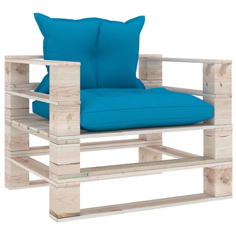 vidaXL Garten-Palettensofa mit Blauen Kissen Kiefernholz vidaXL Garten-Palettensofa mit Blauen Kissen Kiefernholz